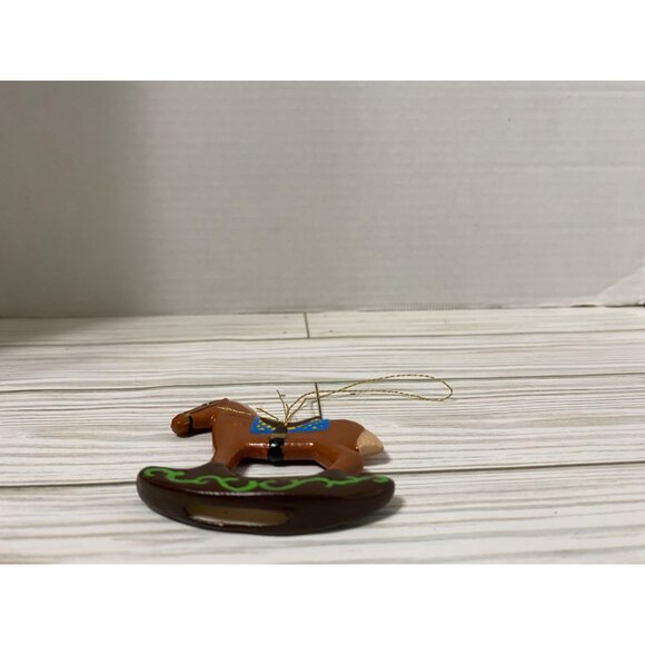 Ceramic Rocking Horse Ornament With Gold Hanging Loop Handpainted - Picture 5 of 5